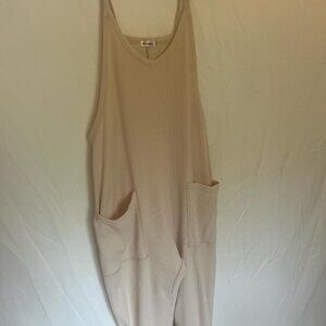 Cream and tan waffle jumpsuit with pockets